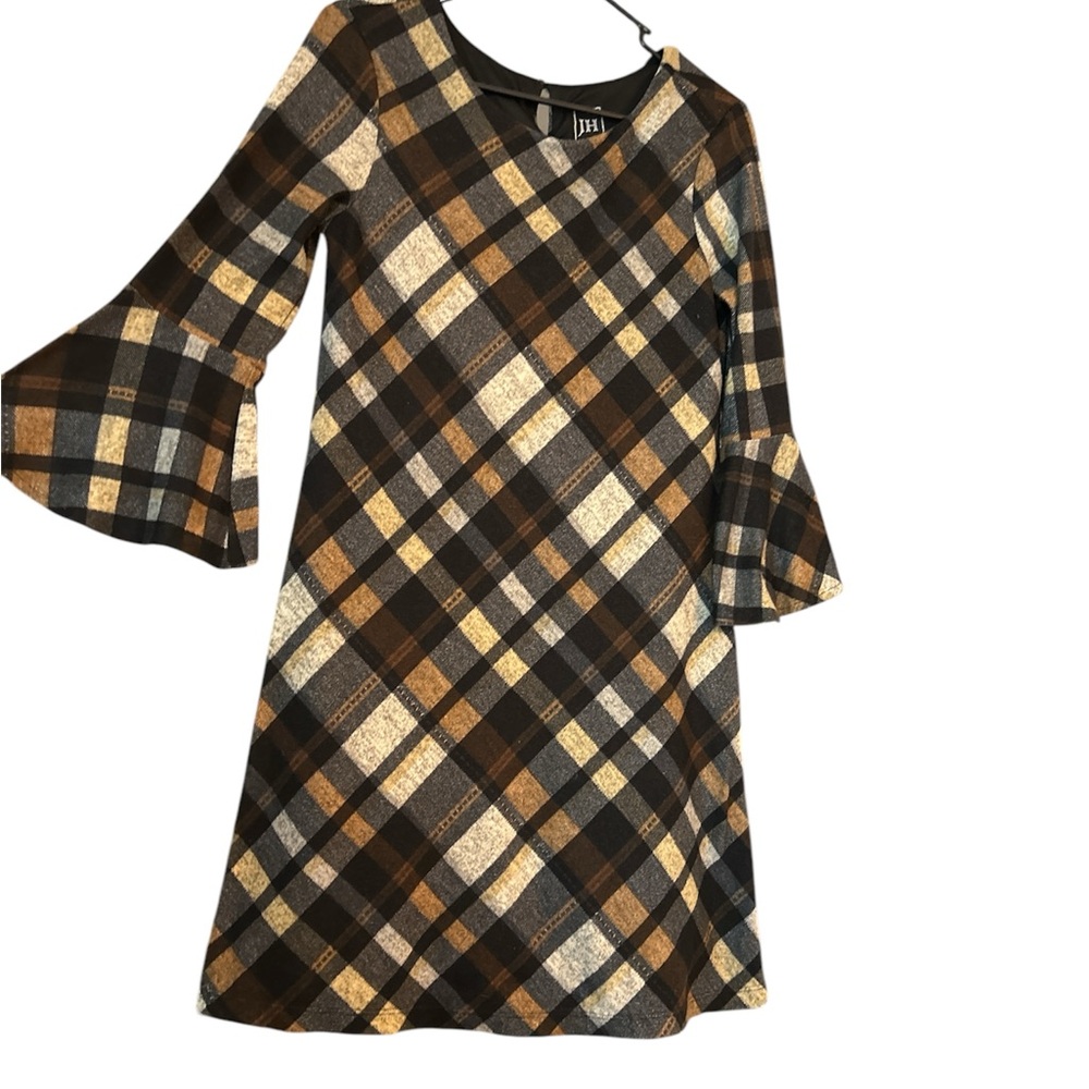 Preppy Plaid 3/4 Bell Sleeve Dress - Size Small